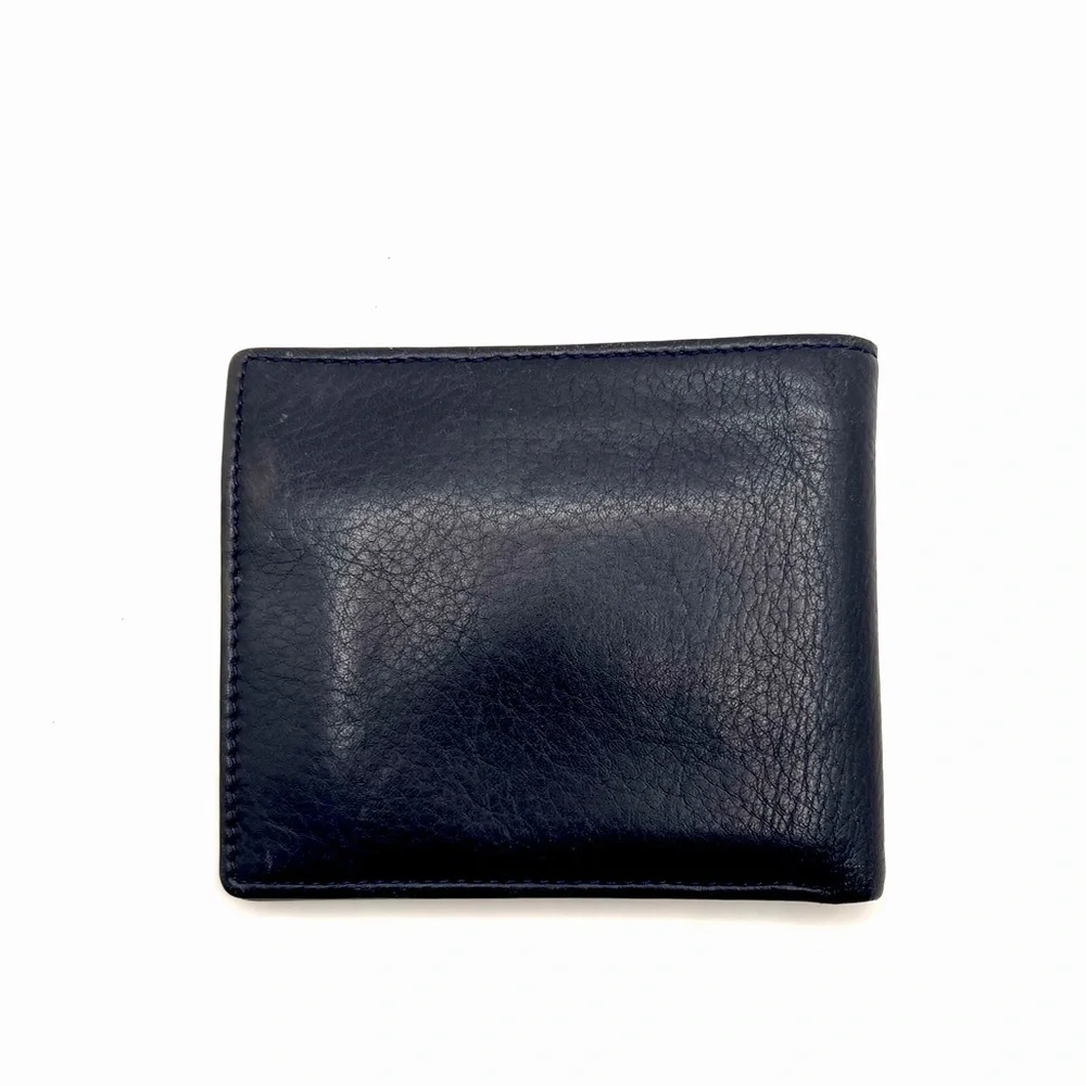 Authentic Christian Dior Dark Navy & Red CD Embossed Leather Bifold Wallet EUC